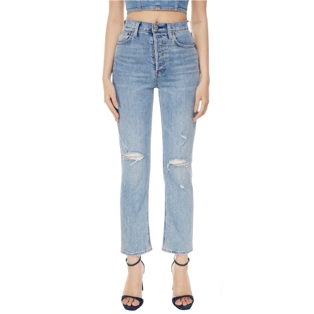 Aritzia Denim Forum Arlo High -Rise Straight Jean Blue Distressed Sz 29